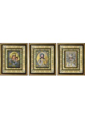 Комплект из трех икон: Господь Вседержитель, Богородица и Николай Чудотворец 35 х 41 см