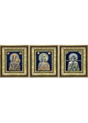 Комплект из трех икон: Господь Вседержитель, Божья Матерь «Скоропослушница» и Николай Чудотворец 40 х 45,5 см