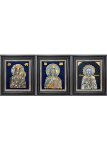Комплект из трех икон: Господь Вседержитель, Божья Матерь «Скоропослушница» и Николай Угодник 34 х 40 см