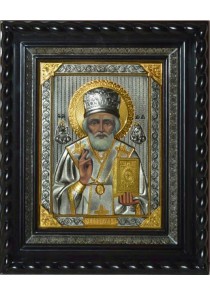 Писаная икона святого Николая Чудотворца под стеклом 29 х 33 см