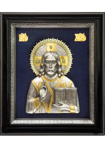 Икона Спасителя Господа Вседержителя серебром и золотом 34 х 40 см