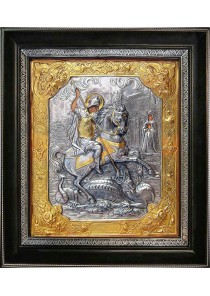 Икона святого великомученика Георгия Победоносца убивающего змея 31 х 35 см