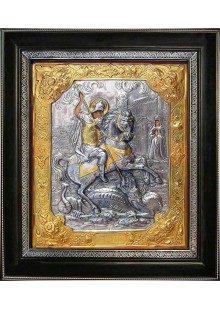 Икона святого великомученика Георгия Победоносца убивающего змея 31 х 35 см