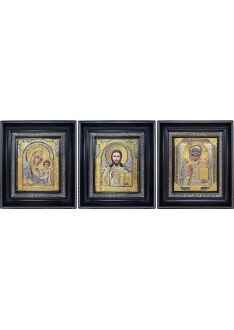 Комплект из трех икон: Господь Вседержитель, Богородица и Николай Угодник 23,5 х 27 см