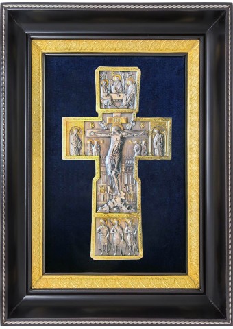 Икона Распятие Иисуса Христа на кресте в деревянной рамке 28,5 х 40 см