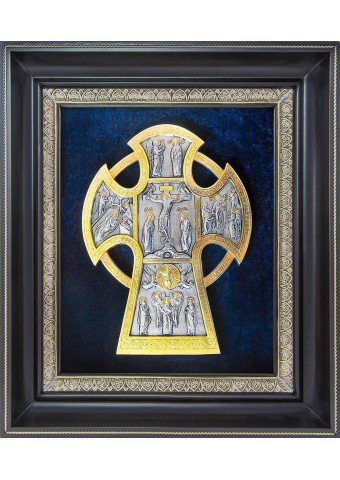 Икона Распятие Иисуса Христа на кресте в деревянной рамке 34 х 40 см