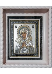 Семистрельная икона Божией Матери под стеклом в белой раме 28 х 32 см