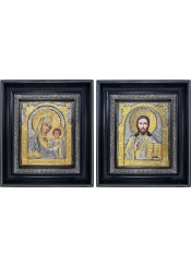 Казанская икона Божией Матери и Господь Вседержитель: венчальная пара икон 23,5 х 27 см