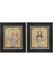 Венчальная пара икон: Господь Вседержитель и Смоленская икона Божьей Матери 26,5 х 31 см