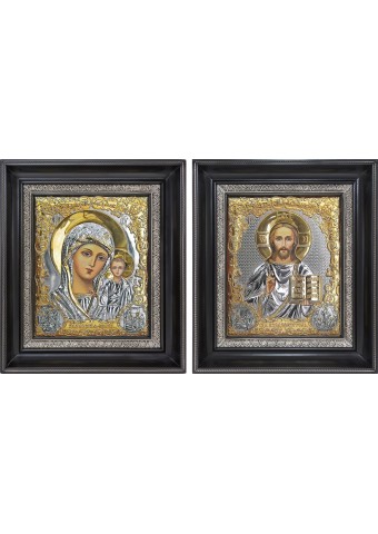 Казанская Божья Матерь и Господь Вседержитель: венчальная пара икон 26,5 х 31 см