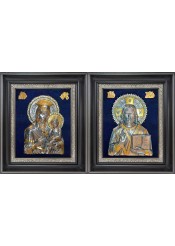 Икона Божией Матери «Скоропослушница» и Господь Вседержитель: венчальная пара икон 34 х 40 см