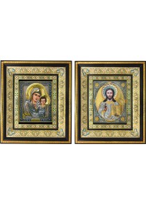 Казанская икона Богородицы и Спасителя: венчальная пара икон 35 х 41 см