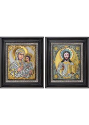 Тихвинская икона Божией Матери и Господь Вседержитель: венчальная пара икон 27 х 31 см