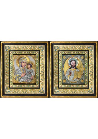 Тихвинская икона Богородицы и Спасителя: венчальные иконы 35 х 41 см