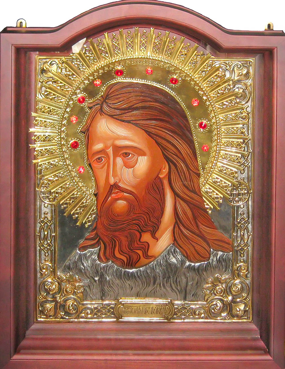 фото икона святого Иоанна Предтечи Крестителя гальванопластика золото серебро деревянная рама