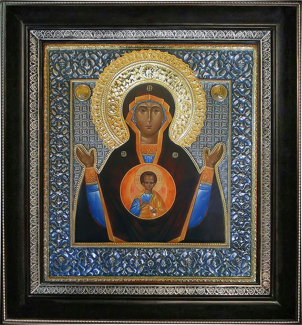 фото икона Божией Матери Знамение гальванопластика золото серебро