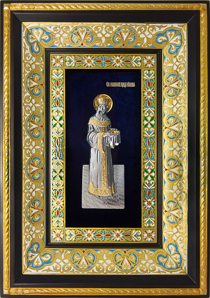 фото икона святой равноапостольной царицы Елены гальванопластика серебро золото рама