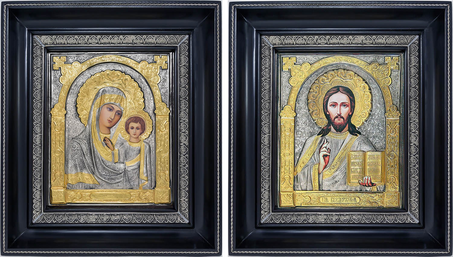 Венчальная пара икон Господь Вседержитель Казанская икона Божьей Матери
